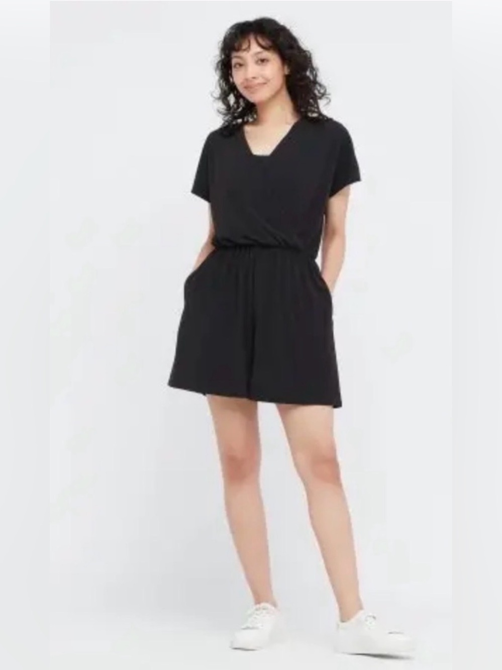 Uniqlo Black Short Sleeve V-Neck Romper - Picture 4 of 5